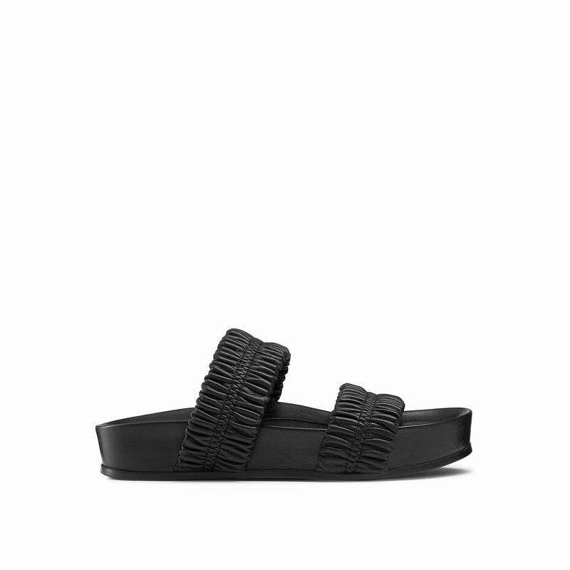 Russell & Bromley Busybee Ruched Footbed Sandals Women's Black [TNH2774SB]